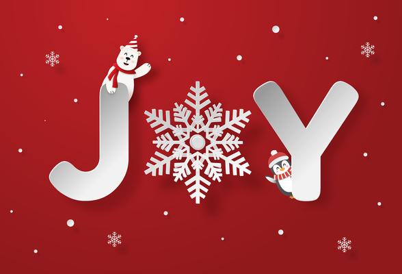 Origami paper art Text JOY on red background