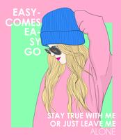 Hand drawn girl wearing beanie and sunglasses with typography vector