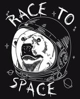Hand drawn cool bear with space helmet illustration