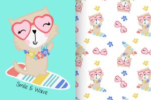 Smile and Wave Hand Drawn Cat with pattern set vector