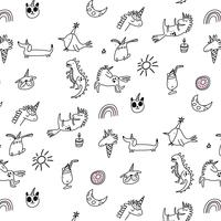 Patrón de animales de línea de dibujos animados dibujados a mano vector
