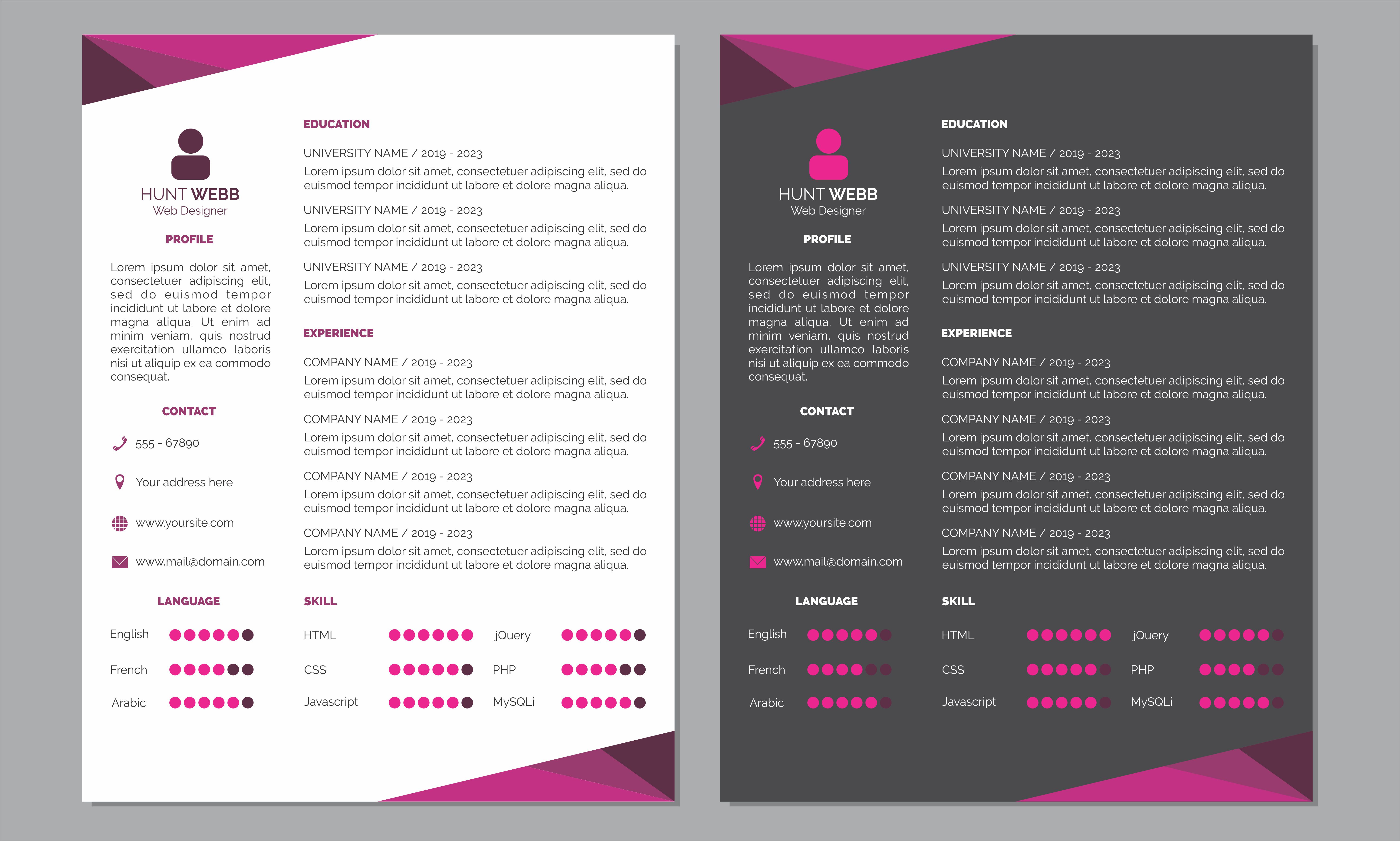 Curriculum Vitae Resume Clean And Dark Pink Color Download