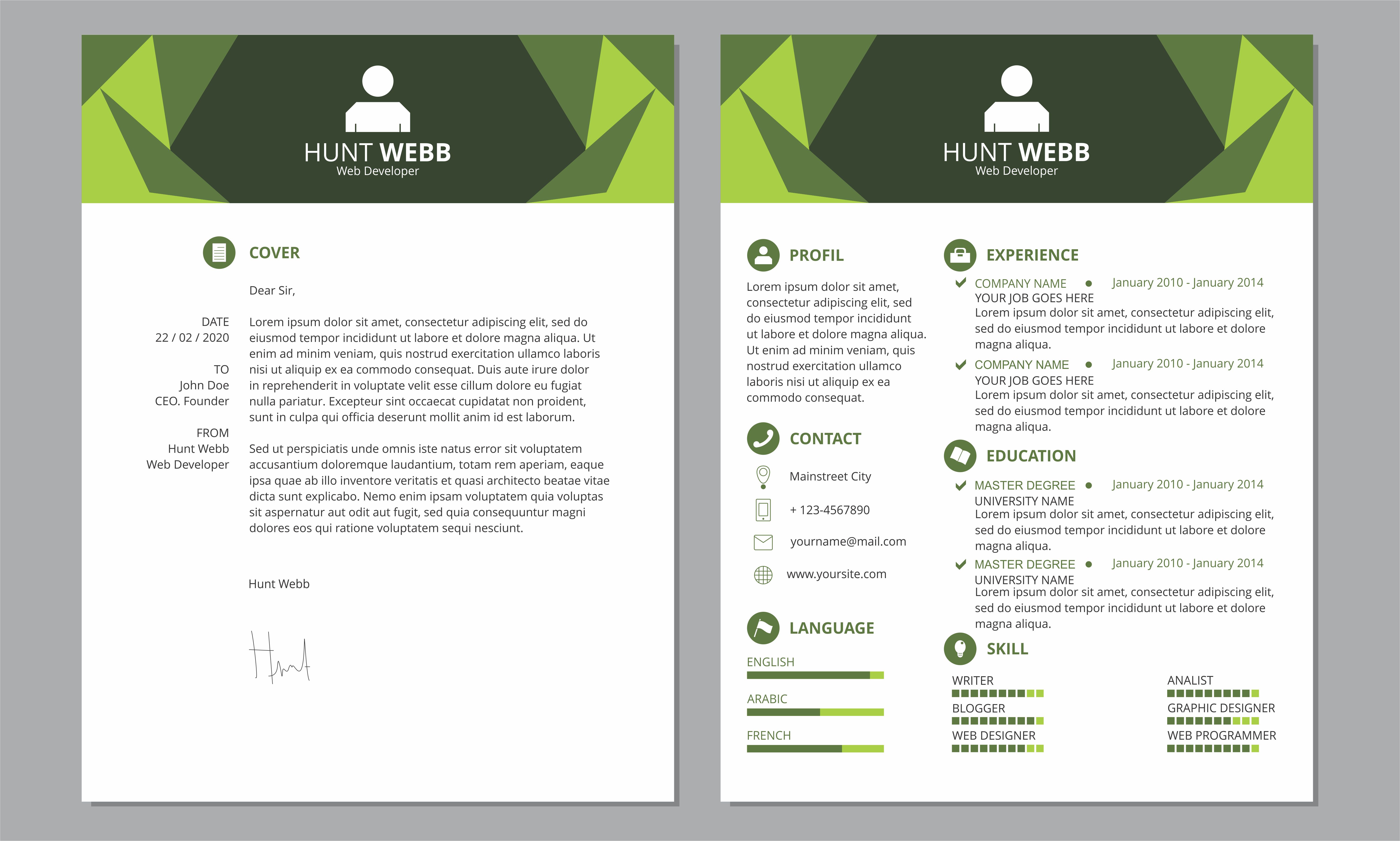 Cv Resume Cover Clean Header Green Color Download Free Vectors Clipart Graphics Vector Art