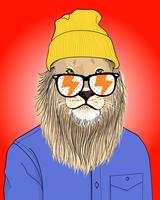 Hand drawn cool lion with sunglasses and beanies illustration vector