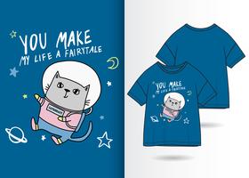 Hand drawn cute space kitty  vector