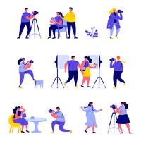 Set of flat people photographers taking different pictures vector