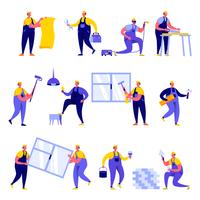 Set of flat people home repair worker characters vector