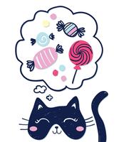 Cat Daydreaming About Candy  vector
