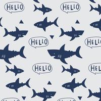 Hand drawn simple print shark pattern  vector