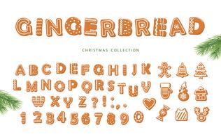 Alfabeto de pan de jengibre y colección de galletas diferentes vector