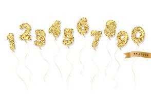 Balloon gold glitter numbers set vector