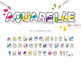 Acuarelas creativas ABC letras y números vector