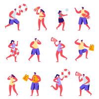 Set of flat people lifeguards on the beach characters vector