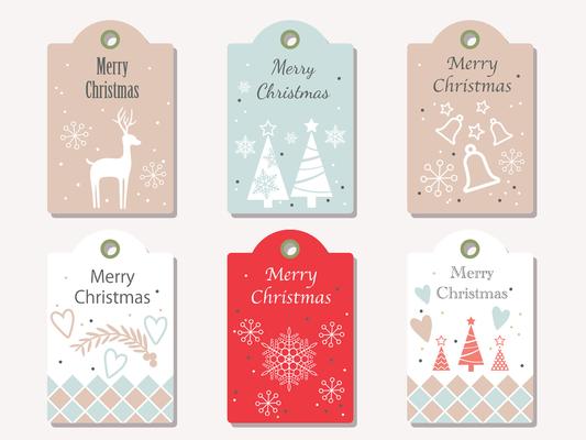Christmas vector gift tags set isolated on a plain background.
