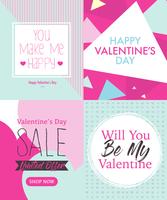 Cuatro plantillas de diseño de tarjeta de San Valentín con lindo color rosa y azul tosca vector