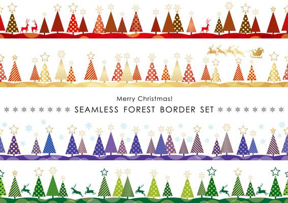 Set of Christmas seamless vector forest borders. 