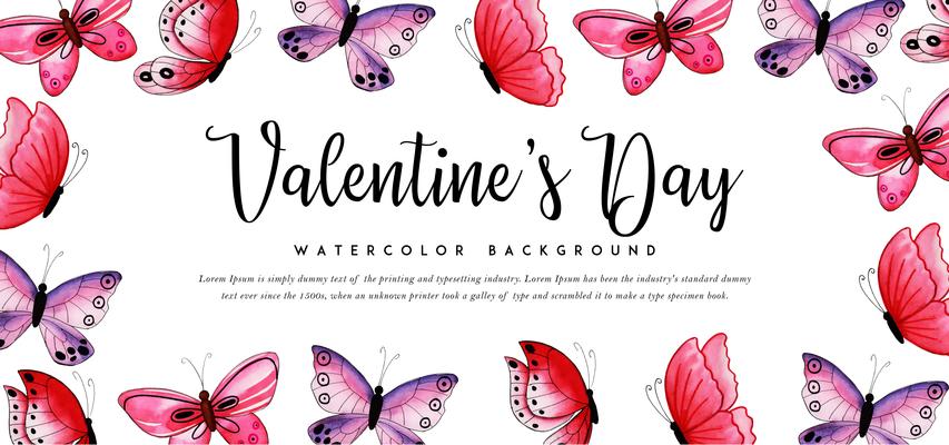 Watercolor Butterflies Valentine Banner