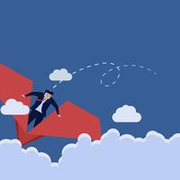 Businessman riding on paper plane in the sky vector