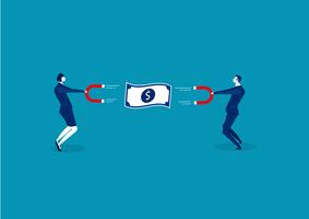 Business man and woman holding a big magnet and attracting money vector