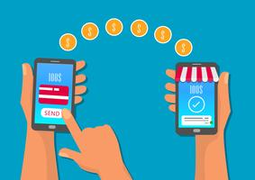 Mobile transfers to online store, with smartphone vector