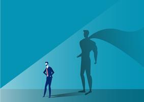 Business man with big shadow superhero on blue background vector
