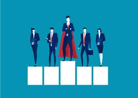 Superhero businessman standing on a platform for leadership on blue background vector