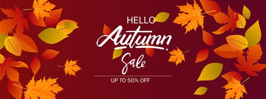 Autumn sale banner background with fall leaves  vector