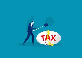 businessman with steel hammer breaking white egg with the word tax vector