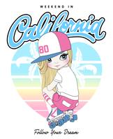 Hand drawn cute girl on rollerskates with typography vector