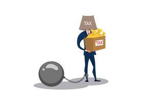 business man holding box of money to pay full amount of taxes vector