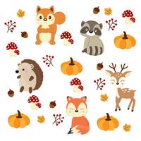 Lindos animales del bosque con elementos de otoño vector