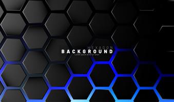 Abstract black hexagon pattern on blue neon background  vector