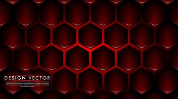 Abstract red banner on black hexagon pattern design vector