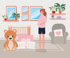 Pregnant woman in baby bedroom scene vector