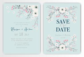 wedding invitation card with colourful floral and leaves. vector