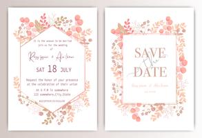 wedding invitation card with colourful floral and leaves. vector