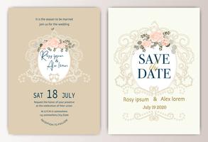 wedding invitation card with colourful floral and leaves. vector