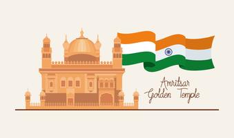 indian amritsar golden temple with flag vector