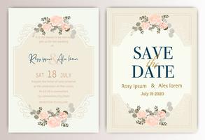 wedding invitation card with colourful floral and leaves. vector