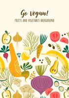 verduras y frutas Go Vegan vector