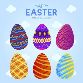 Six Easter Egg With Colorful Ornament  vector