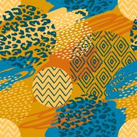 Tribal ethnic seamless pattern with animal print and brush strokes. vector