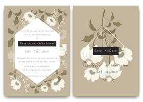 Wedding Invitations save the date card design with elegant garden anemone. vector