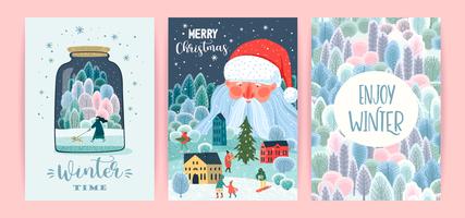 Set of Christmas and Happy New Year Cards  vector