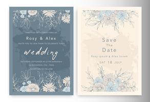 Las invitaciones de boda guardan el diseño de la tarjeta de fecha con una elegante anémona de jardín. vector