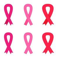 Conjunto plano de cintas de color rosa. Símbolo de cáncer de mama vector