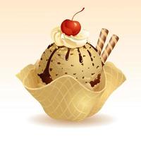 Coffee ice cream with waffle basket vector