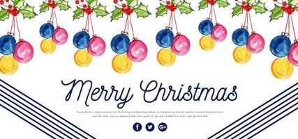 Watercolor Floral Merry Christmas Banner vector