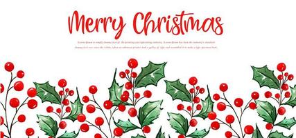 Watercolor Floral Merry Christmas Banner vector
