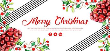 Watercolor Floral Merry Christmas Banner vector